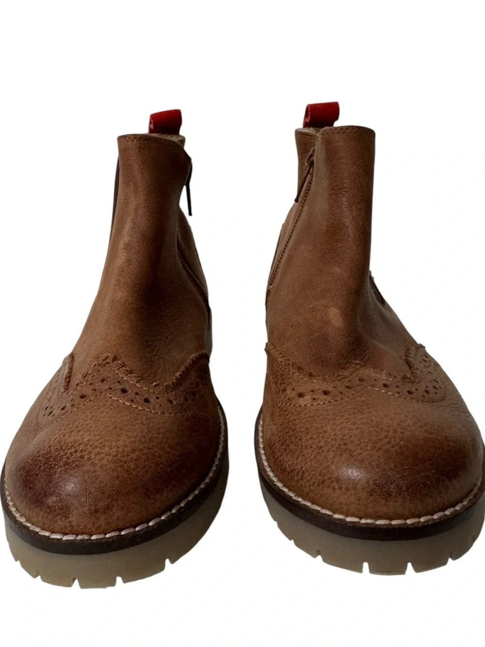 Mini Boden Kids Wingtip Chelsea Boots EU 31 Brown Leather Brogue Lug Sole